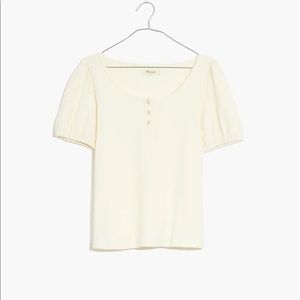 Madewell jacquard square neck puff sleeve blouse in cream